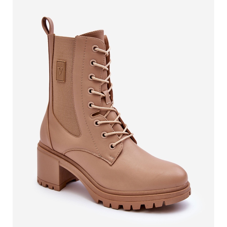 Vinceza Damen-Lederstiefeletten Beige Esnar 2