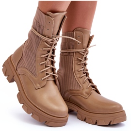 Damen-Arbeiterstiefel zum Schnüren Dunkelbeige Marlissa 10