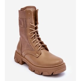 Damen-Arbeiterstiefel zum Schnüren Dunkelbeige Marlissa 2