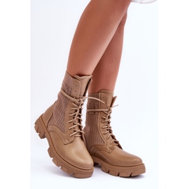Damen-Arbeiterstiefel zum Schnüren Dunkelbeige Marlissa 3