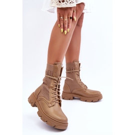Damen-Arbeiterstiefel zum Schnüren Dunkelbeige Marlissa 4