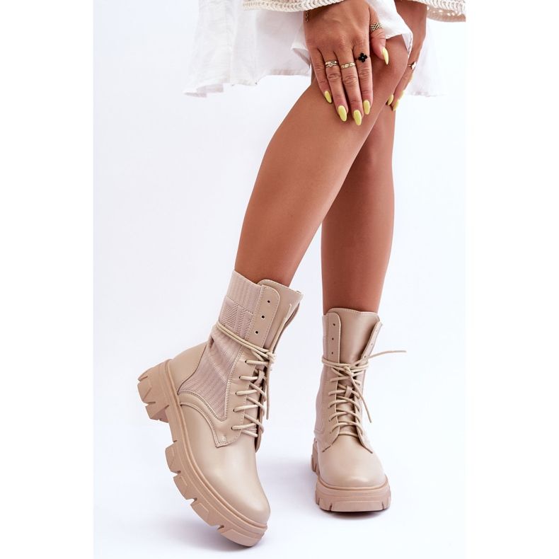 Damen-Arbeiterstiefel zum Schnüren Beige Marlissa 1