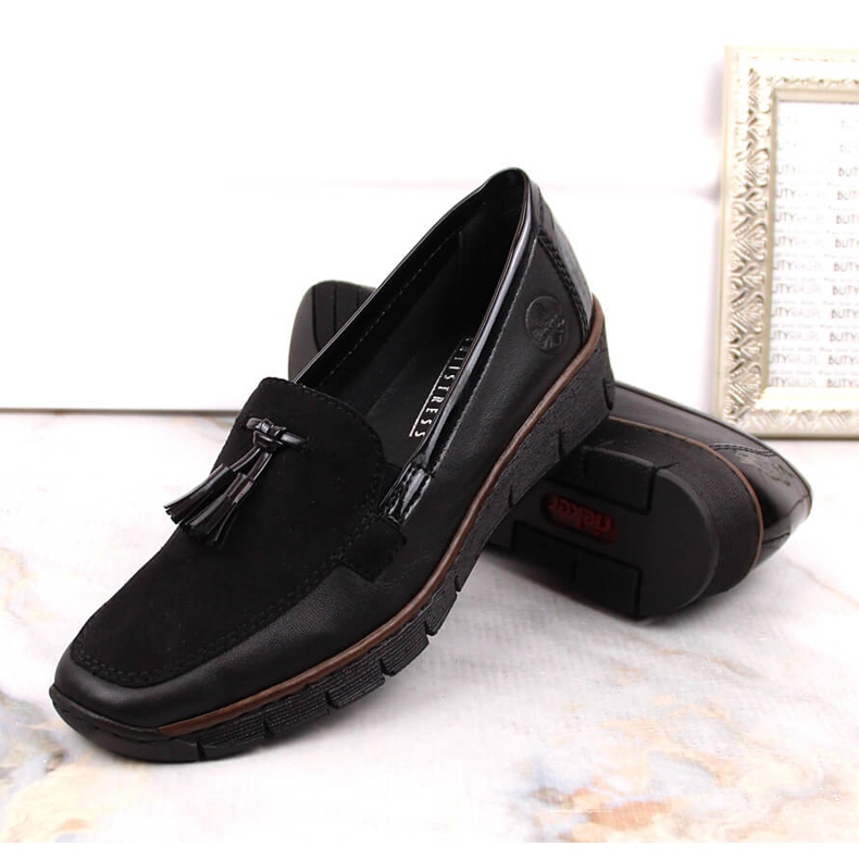 Damen-Keilschuhe aus schwarzem Leder Rieker 53771 1