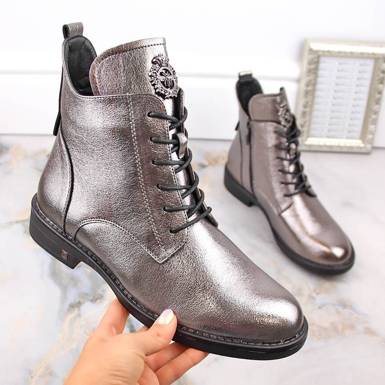 Damen-Schnür- und Reißverschlussstiefel aus Zinn Potocki SZ12179 silber- 1