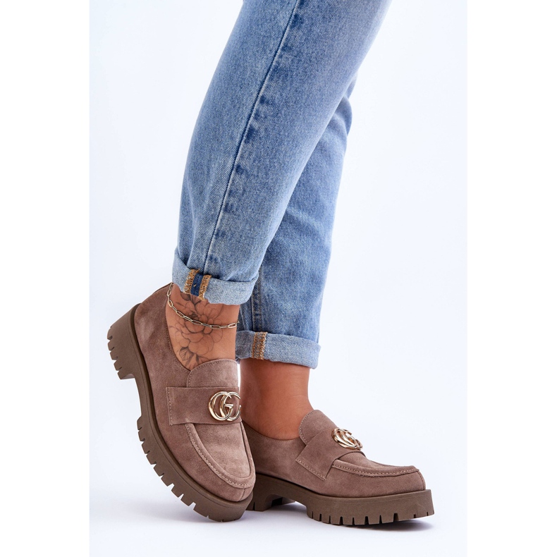 Laura Messi Damen-Wildlederschuhe mit Dekoration in Dunkelbeige Rosefalls 1