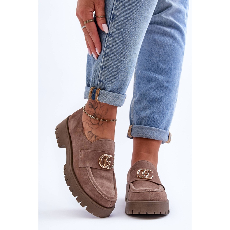 Laura Messi Damen-Wildlederschuhe mit Dekoration in Dunkelbeige Rosefalls 2