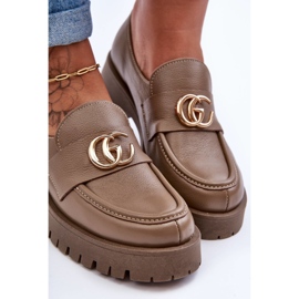 Laura Messi Damen-Lederschuhe mit Verzierung dunkelbeige Rosefalls 2