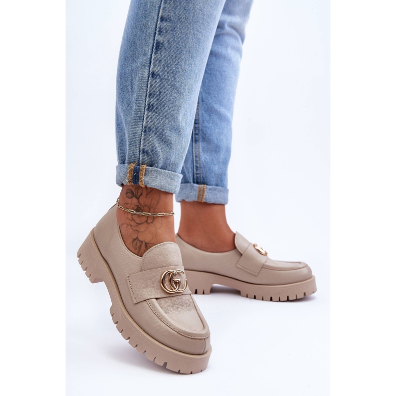 Laura Messi Damen-Lederschuhe mit beigem Rosefalls-Dekor 1