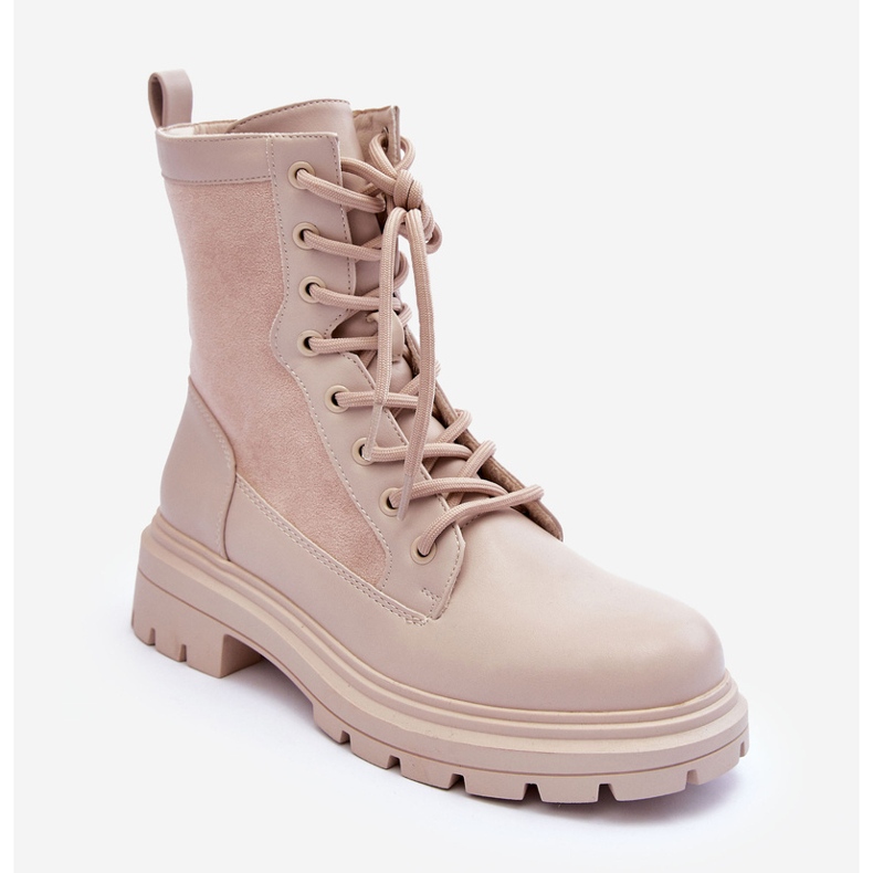 FD1 Damen-Arbeiterstiefel aus Leder in Hellbeige Faustina 2