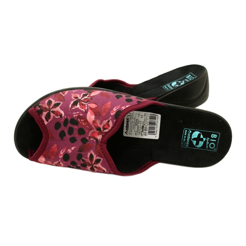 Damen-Hausschuhe aus Velours Adanex 28344 Kastanienbraun mit Blumen schwarz 5