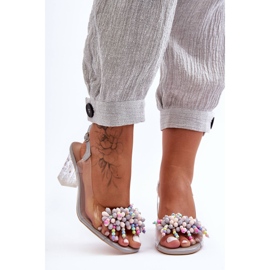 Verzierte modische Sandalen mit Absatz in Grau S.Barski MR1037-23 1