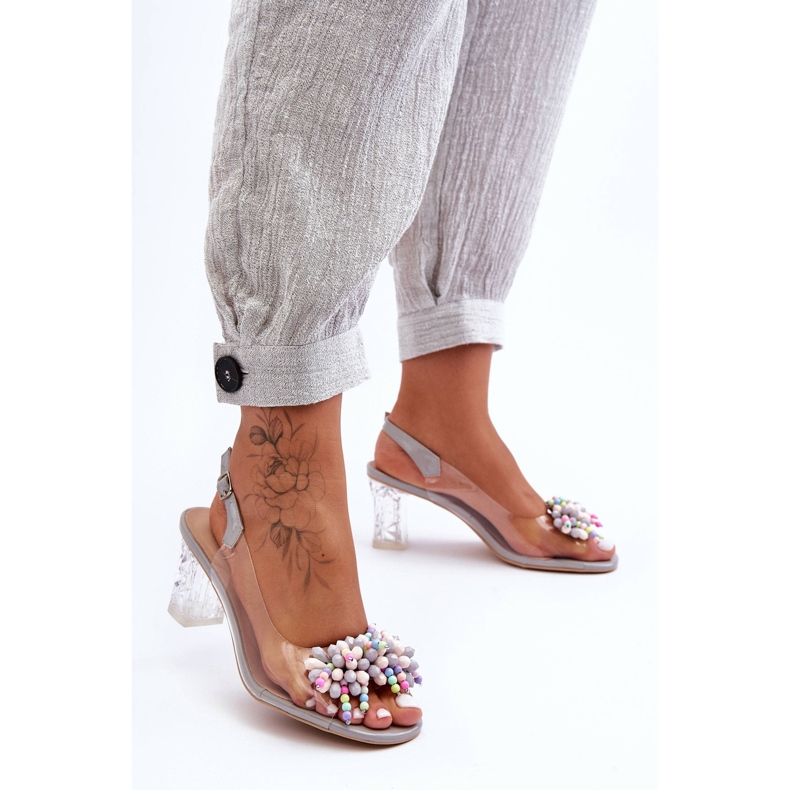 Verzierte modische Sandalen mit Absatz in Grau S.Barski MR1037-23 2