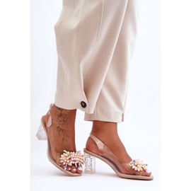 Verzierte modische Sandalen mit beigem Absatz S.Barski MR1037-23 1