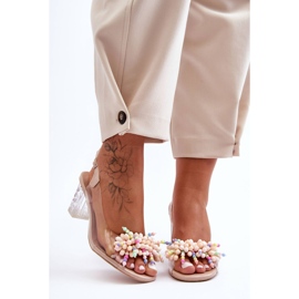 Verzierte modische Sandalen mit beigem Absatz S.Barski MR1037-23 2