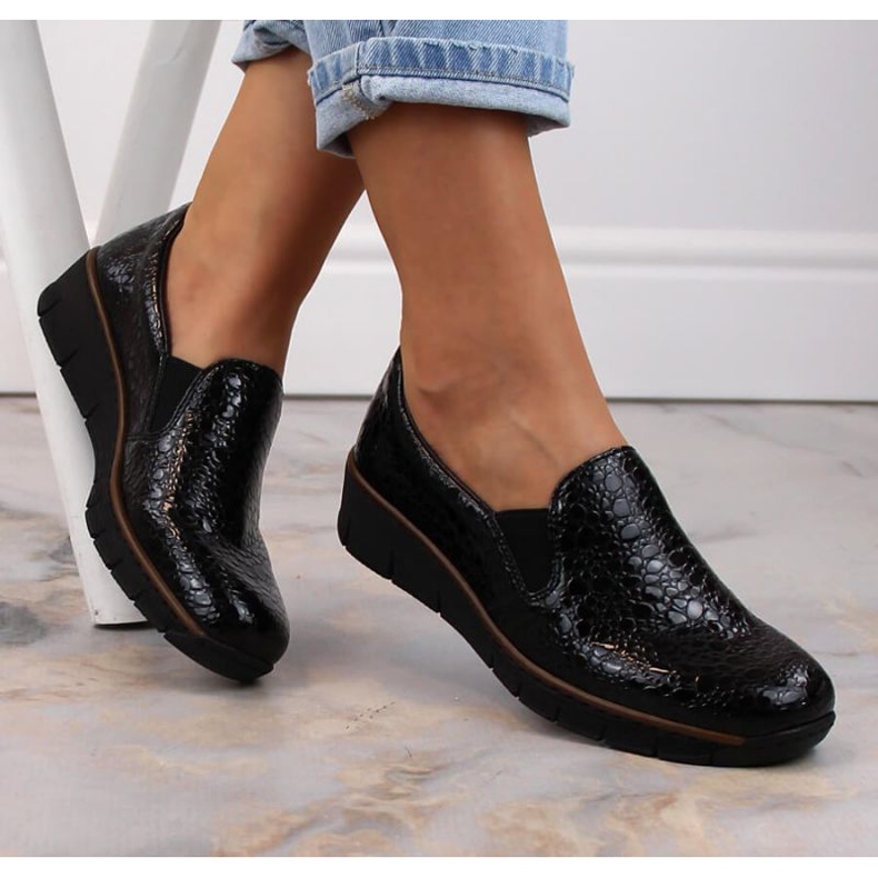 Bequeme Rieker Schuhe W RKR166C Kroko Schwarz 1