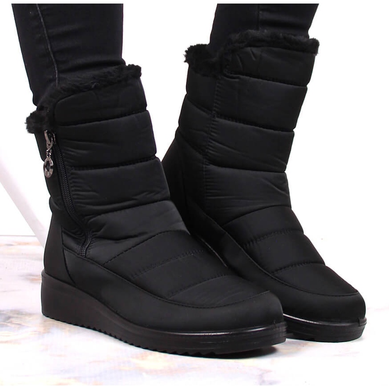Schwarze isolierte Schneestiefel für Damen mit Reißverschluss NEWS 4
