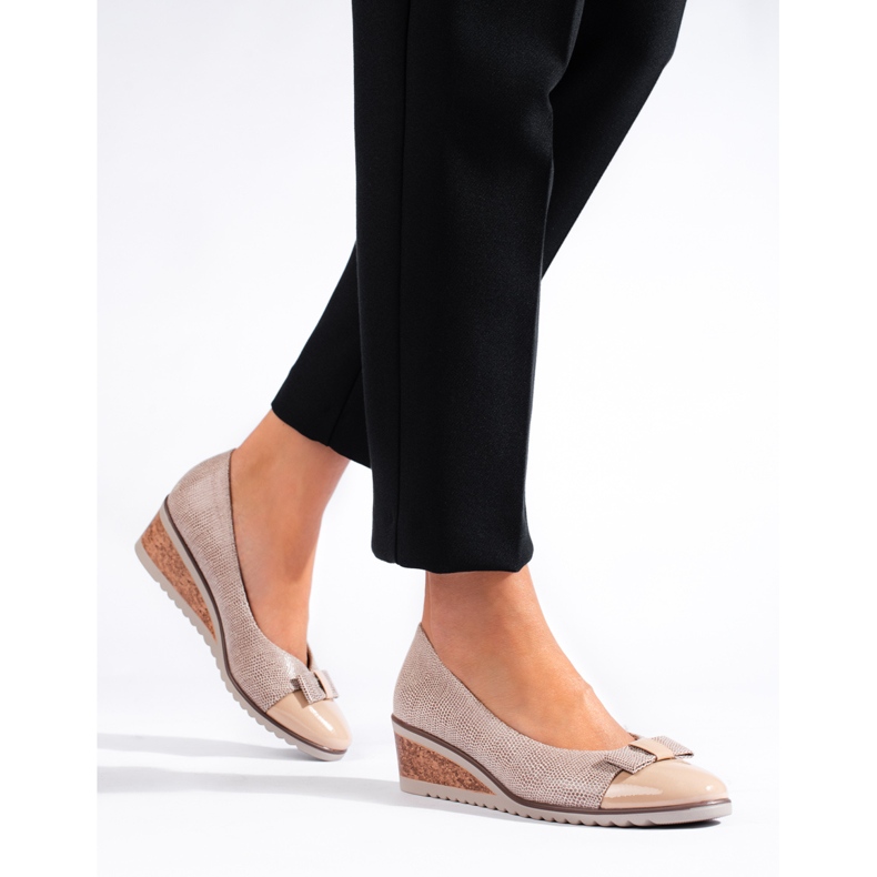 W. Potocki Beige Damenpumps von Potocki mit niedrigem Keilabsatz 1