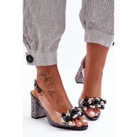 Transparente, stilvolle Sandalen mit schwarzem Absatz S.Barski MR1037-17 2