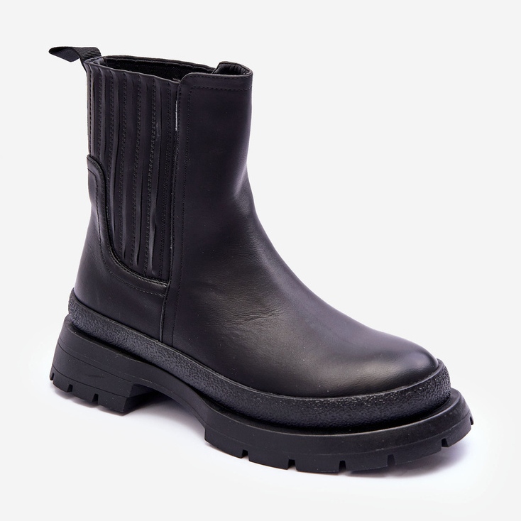 Klobige Lederstiefel Chelsea Boots Schwarz Rosan 1