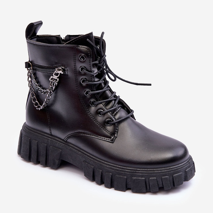 Stylische Arbeiterstiefel auf der schwarzen Amro-Plattform 1