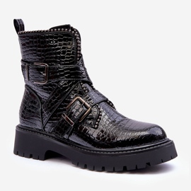 Schlangenstiefel für Damen mit Streifen, schwarz, Leora 1