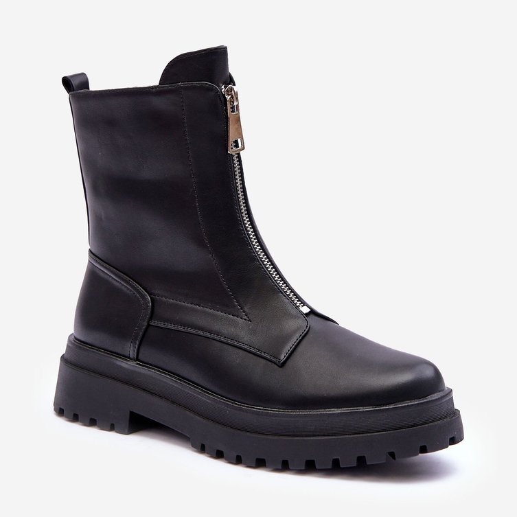 Damen-Leder-Reißverschlussstiefel Schwarz Chlorike 1
