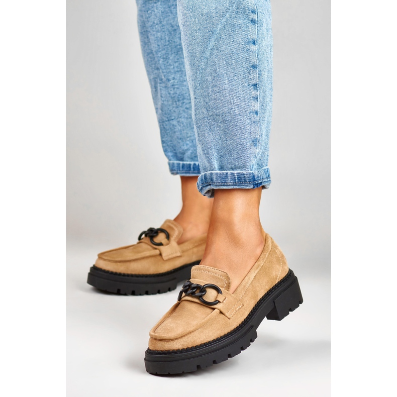 La.Fi Beigefarbene Slipper auf Wildleder-Plateau 2