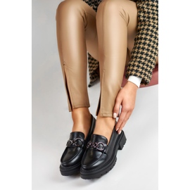 La.Fi Schwarze Mokassins auf einem Plateau aus Öko-Leder 2