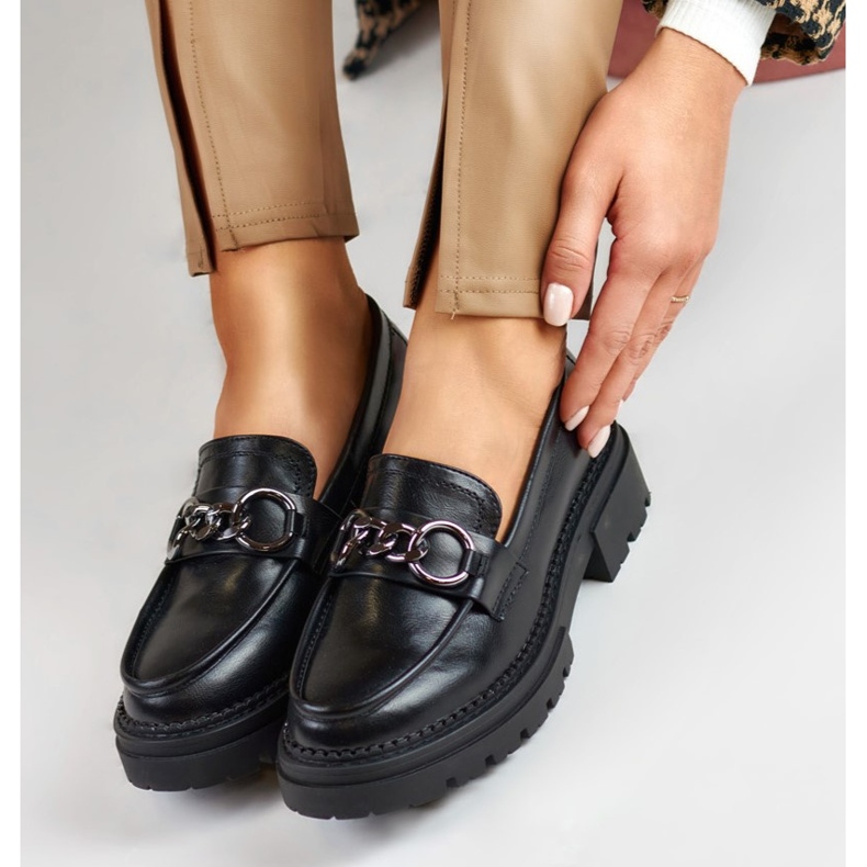 La.Fi Schwarze Mokassins auf einem Plateau aus Öko-Leder 1