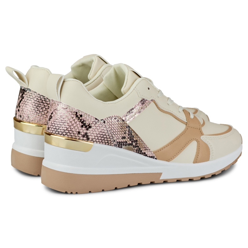 Beige Damen-Schnürschuhe mit niedrigem Keilabsatz 1