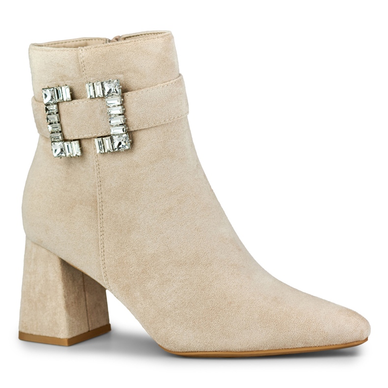 Beige Damenstiefel mit dekorativer Schnalle 1