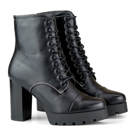 Damen-Schnürstiefel mit hohem Absatz schwarz 1