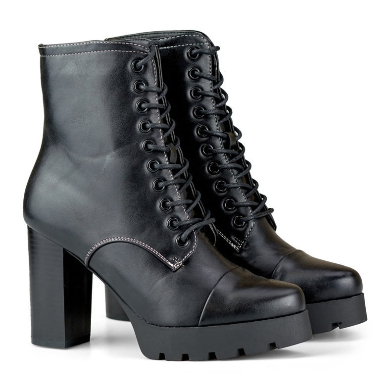 Damen-Schnürstiefel mit hohem Absatz schwarz 1