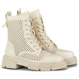 Durchbrochene beige Schnürstiefel für Damen 1