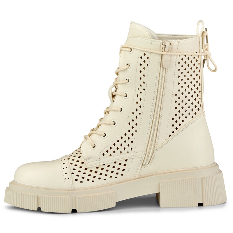 Durchbrochene beige Schnürstiefel für Damen 2