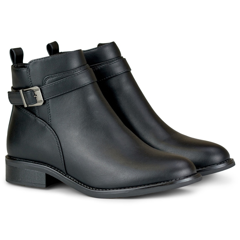 Schwarze, elegante Damenstiefel mit flacher Sohle 1
