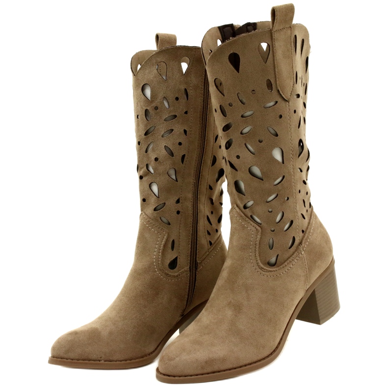M.Daszyński Durchbrochene Wildlederstiefel für Damen MR2337-3 Beige 3
