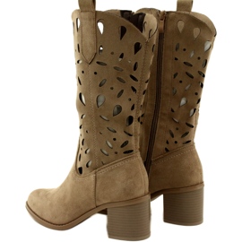 M.Daszyński Durchbrochene Wildlederstiefel für Damen MR2337-3 Beige 4