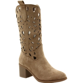 M.Daszyński Durchbrochene Wildlederstiefel für Damen MR2337-3 Beige 1
