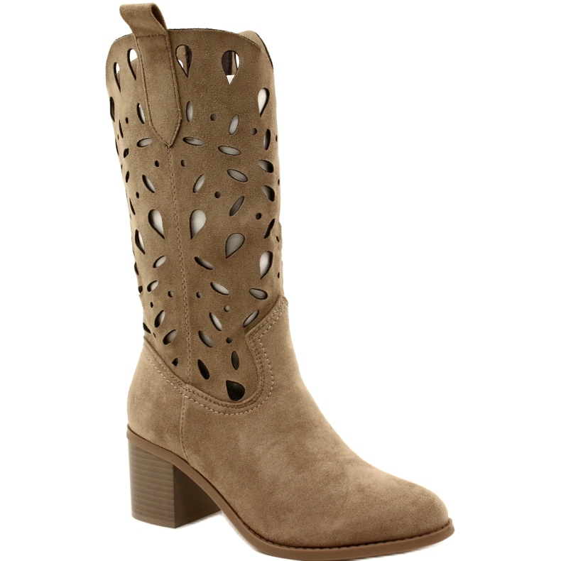 M.Daszyński Durchbrochene Wildlederstiefel für Damen MR2337-3 Beige 1
