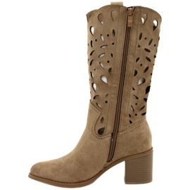 M.Daszyński Durchbrochene Wildlederstiefel für Damen MR2337-3 Beige 2