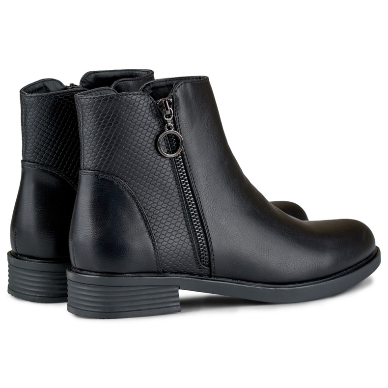 Schwarze flache Damenstiefel aus Öko-Leder 1