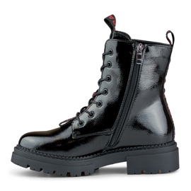 Lackierte schwarze Carole-Arbeiterstiefel für Damen 1