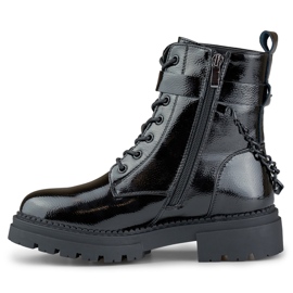 Schwarz lackierte Damen-Arbeiterstiefel mit abnehmbarer Kette 1
