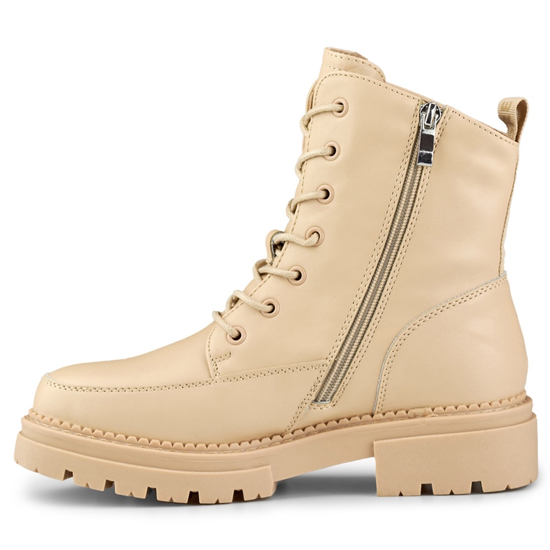 Beige Damen-Schnürstiefel aus Naturleder 1