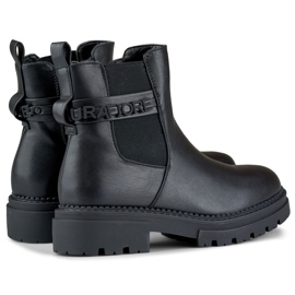 Schwarze Damenstiefel aus Öko-Leder mit dekorativer Aufschrift 1