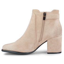 Hellbeige Damenstiefel mit Schnalle 1