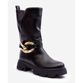 Lederstiefel mit flachem Absatz, Schwarz, Diominna 1