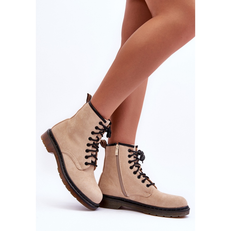 Asteoris Wildleder-Arbeiterstiefel mit flachem Absatz, Beige 2