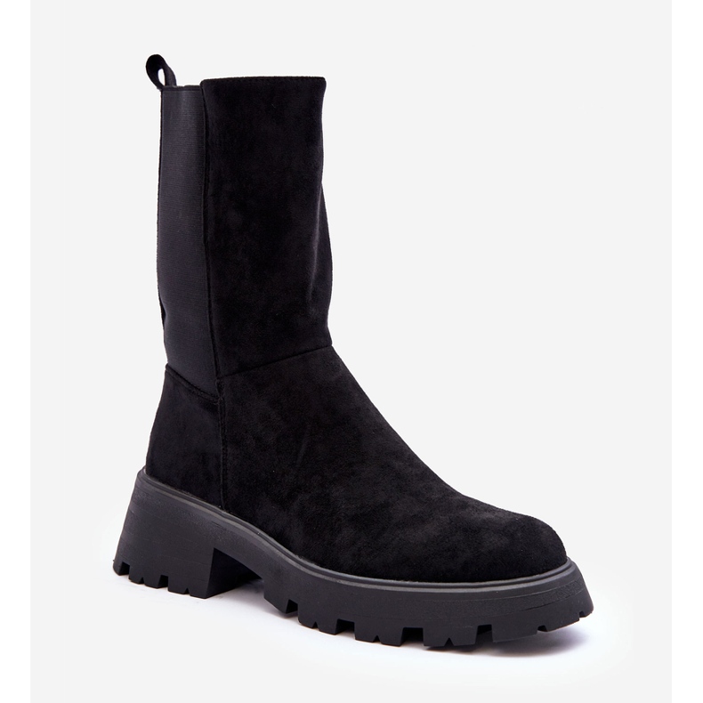 Damen-Stiefel aus Wildleder mit flachem Absatz in Schwarz Altandros 1